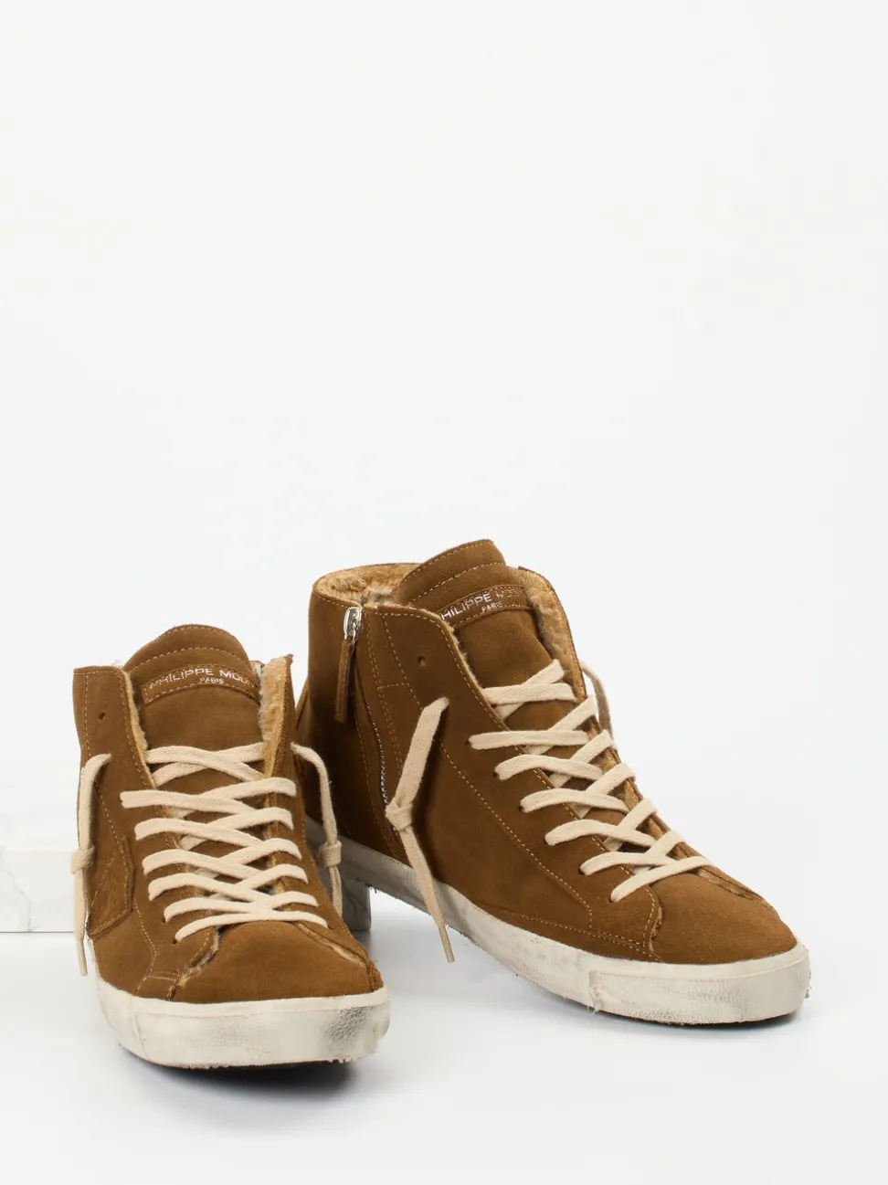 Philippe Model – High-Top Sneaker aus Veloursleder cognac