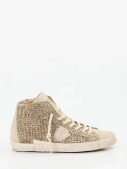 Philippe Model – High-Top Sneaker aus Velour/Textil Taupe