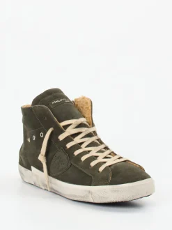 Philippe Model – High-Top Sneaker aus Veloursleder olivgrün