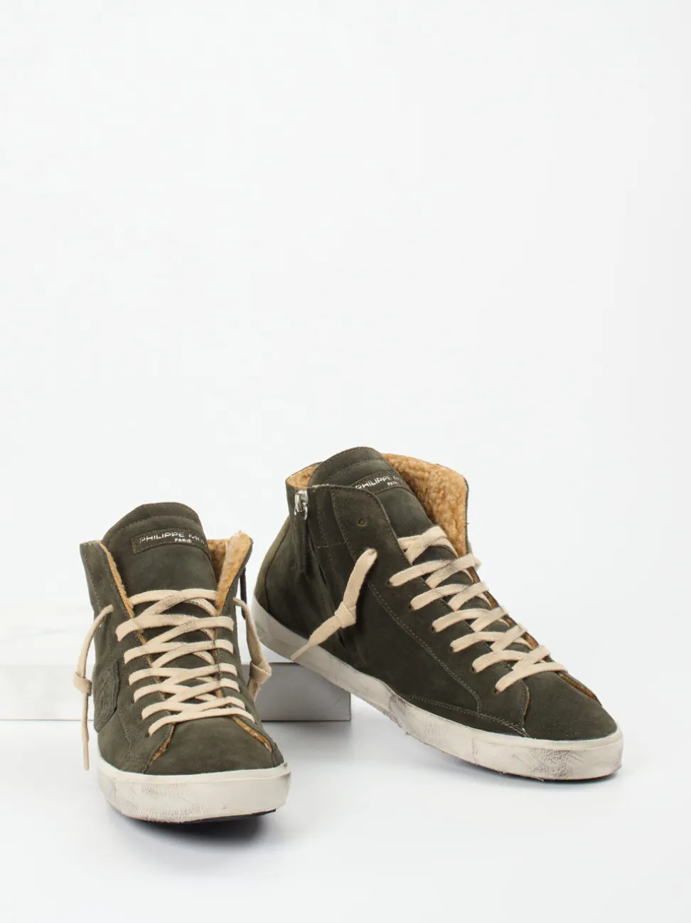 Philippe Model – High-Top Sneaker aus Veloursleder olivgrün