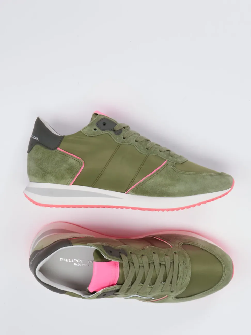 Philippe Model – Retro-Sneaker aus Veloursleder olivgrün