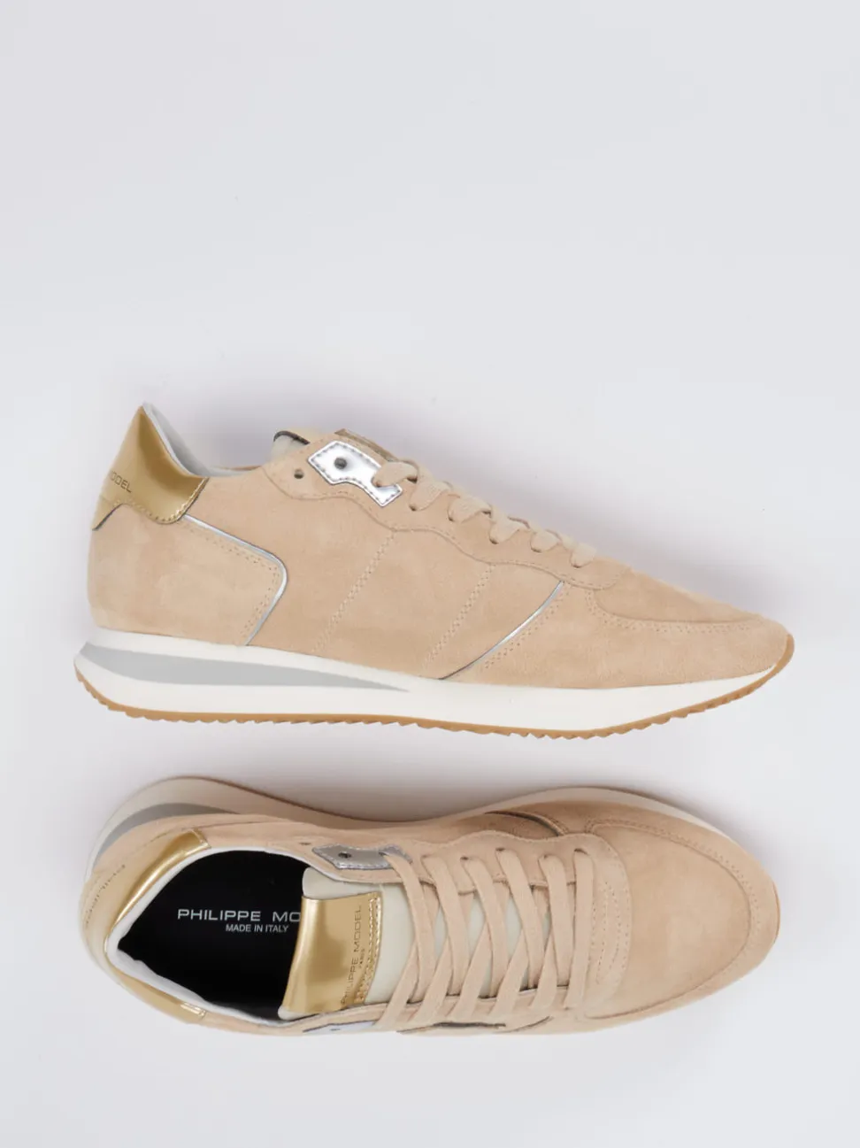 Philippe Model – Sneaker aus Veloursleder Beige Gold