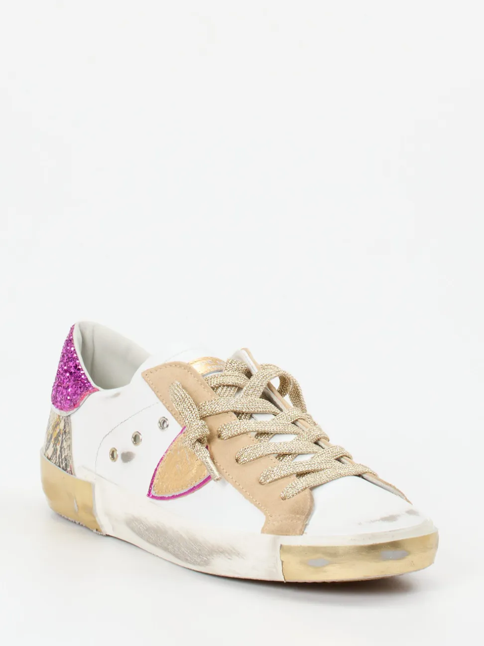 Philippe Model – Sneaker aus Kalbleder mit Glitzer-Ferse