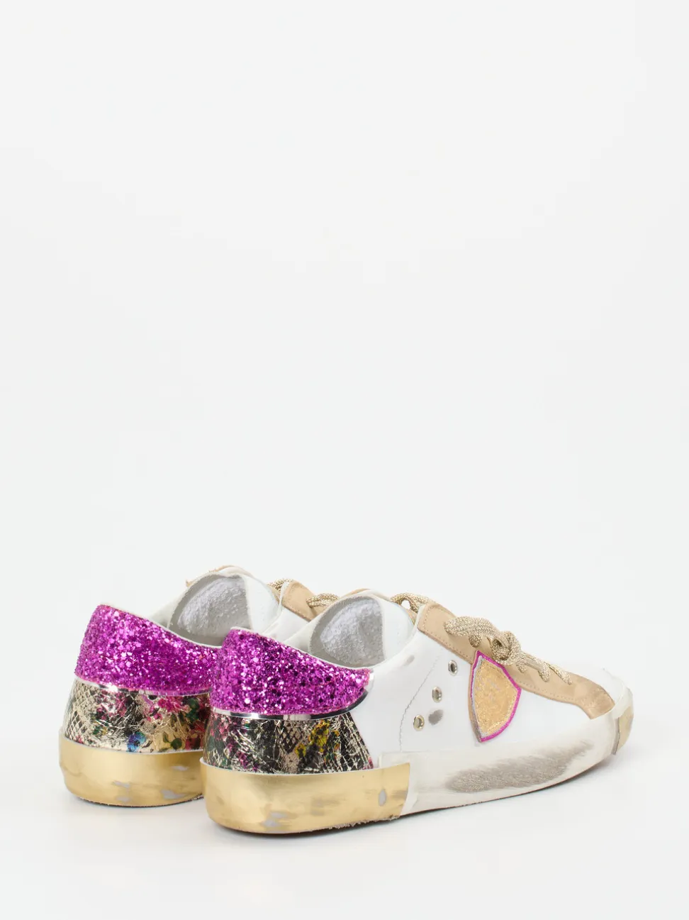 Philippe Model – Sneaker aus Kalbleder mit Glitzer-Ferse