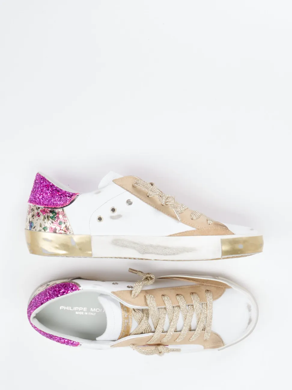 Philippe Model – Sneaker aus Kalbleder mit Glitzer-Ferse