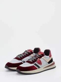 Philippe Model – Sneaker aus Velour/Textil weinrot
