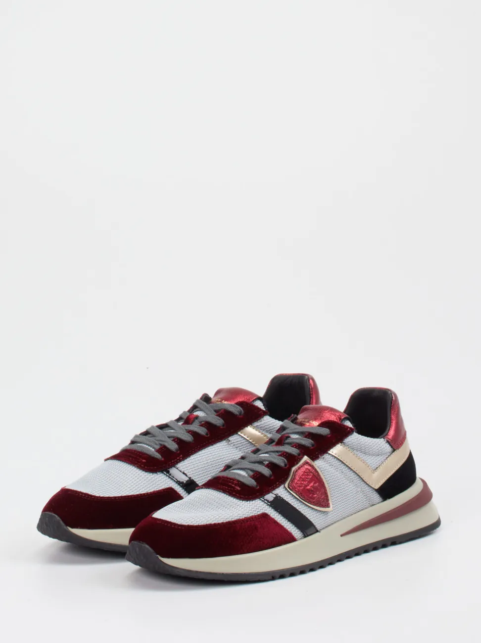 Philippe Model – Sneaker aus Velour/Textil weinrot
