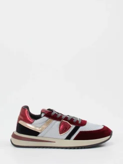 Philippe Model – Sneaker aus Velour/Textil weinrot