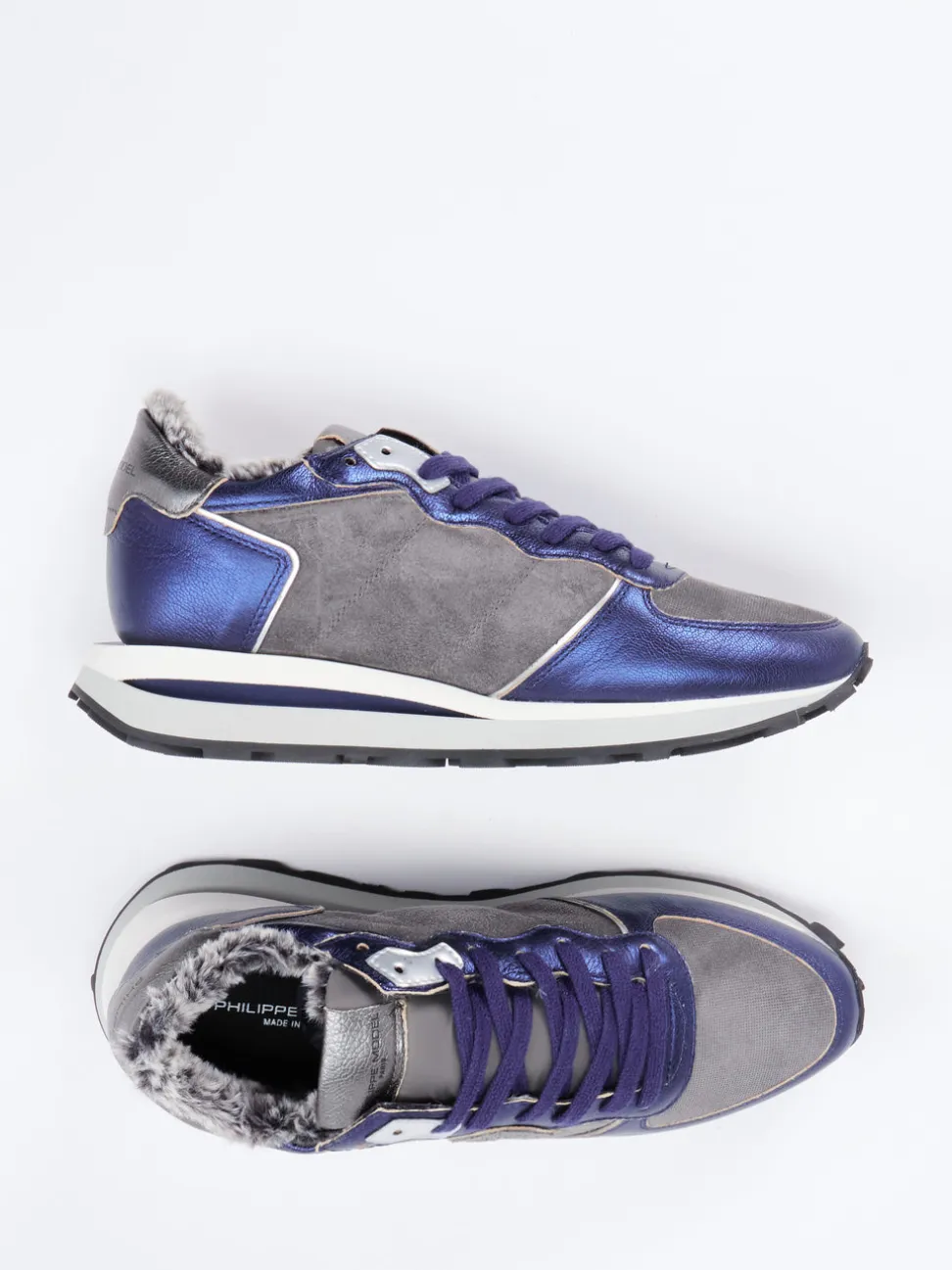 Philippe Model – Sneaker aus Veloursleder Metallicblau