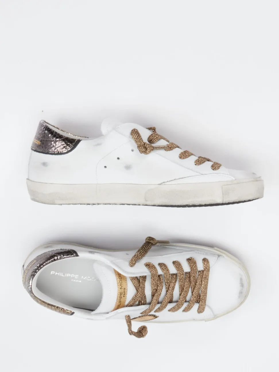 Philippe Model – Sneaker aus Glattleder in Weiß Gold