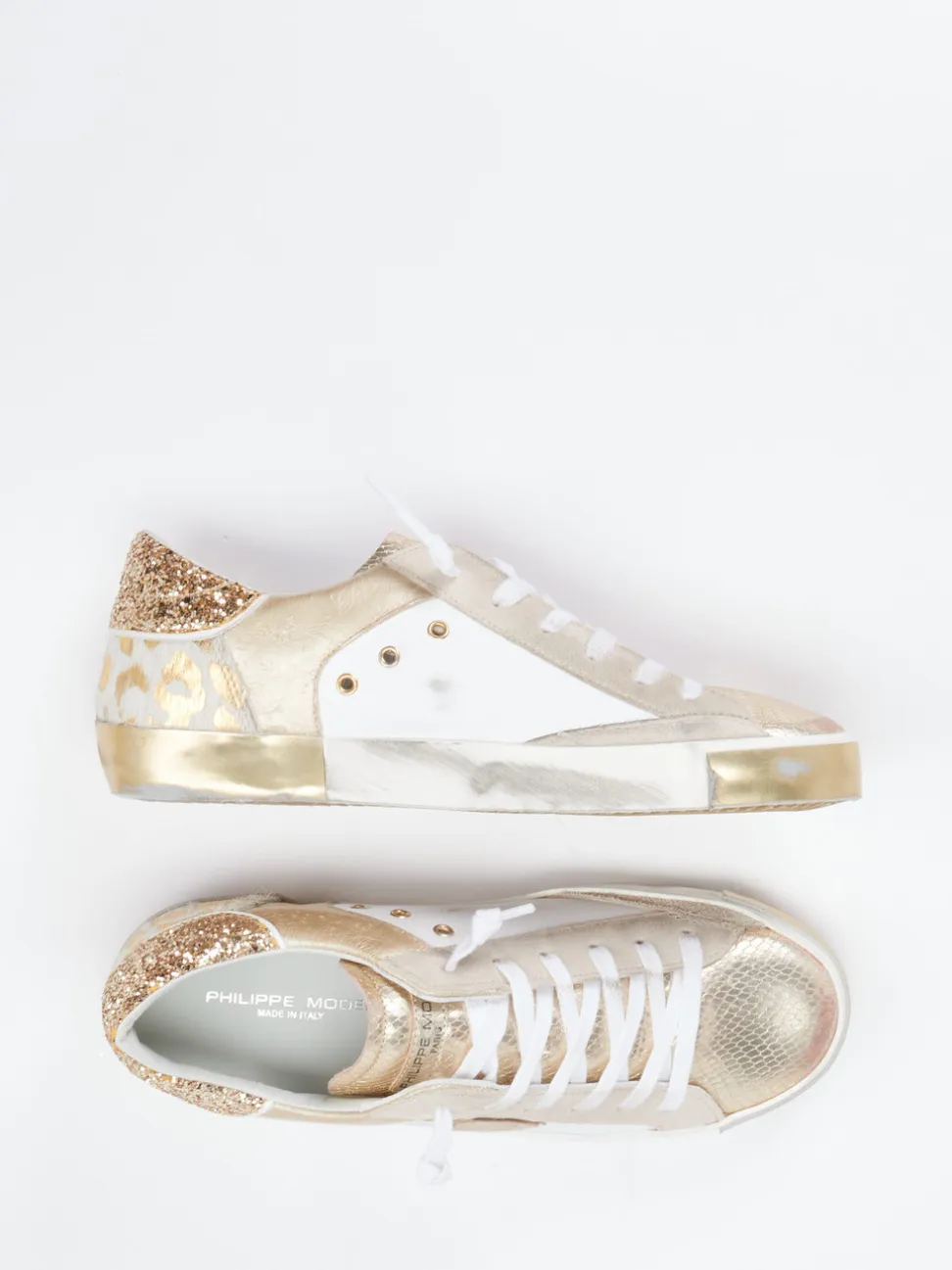 Philippe Model – Sneaker aus Metallicleder mit Glitzer