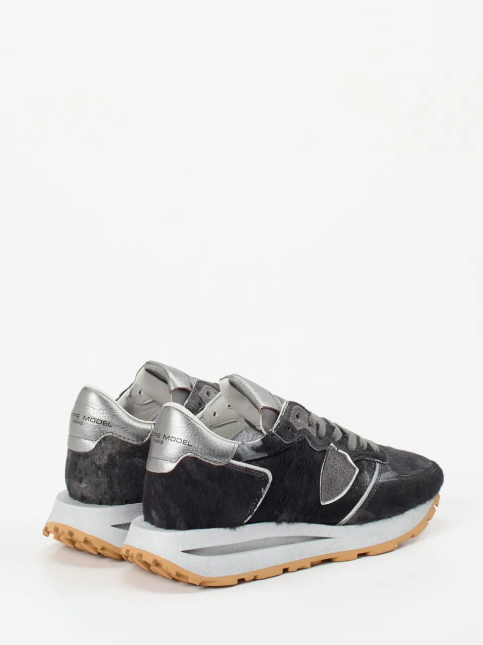 Philippe Model – Sneaker aus Ponyfell und Metallic-Leder