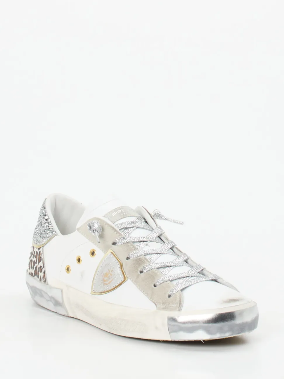 Philippe Model – Sneaker aus Leder-Mix mit Glitzer