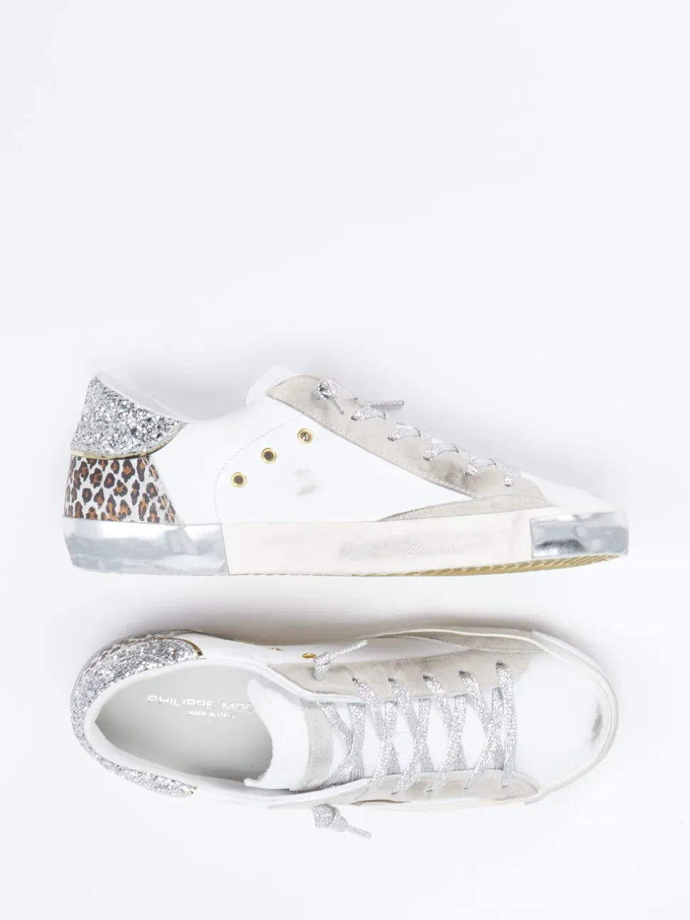 Philippe Model – Sneaker aus Leder-Mix mit Glitzer