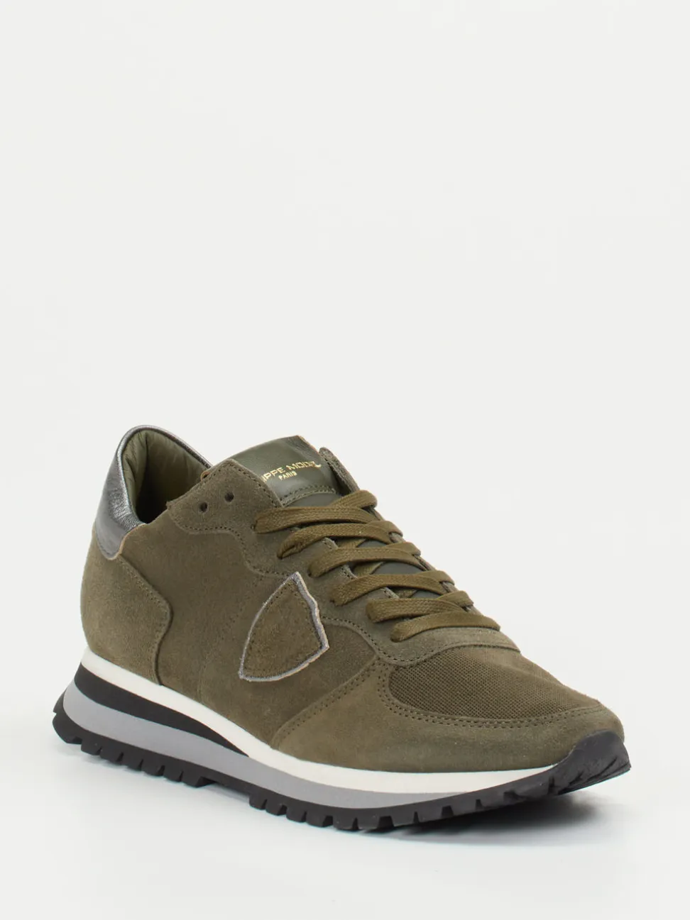 Philippe Model – Sneaker aus Veloursleder Olivgrün