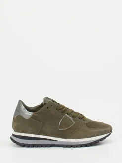 Philippe Model – Sneaker aus Veloursleder Olivgrün