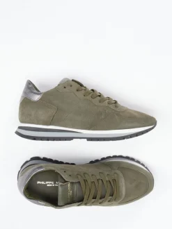 Philippe Model – Sneaker aus Veloursleder Olivgrün