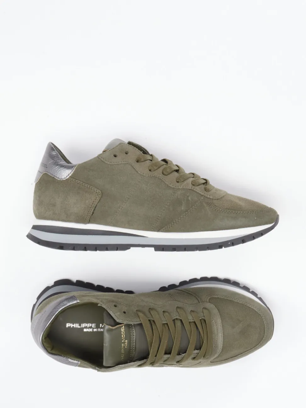 Philippe Model – Sneaker aus Veloursleder Olivgrün