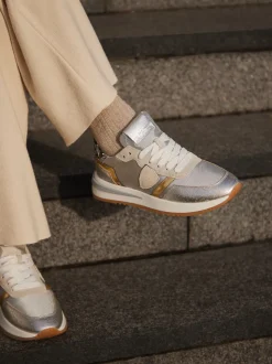 Philippe Model – Sneaker aus Metallicleder silber
