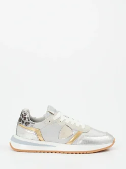 Philippe Model – Sneaker aus Metallicleder silber