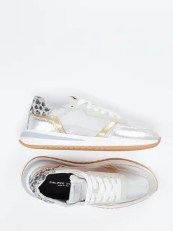 Philippe Model – Sneaker aus Metallicleder silber