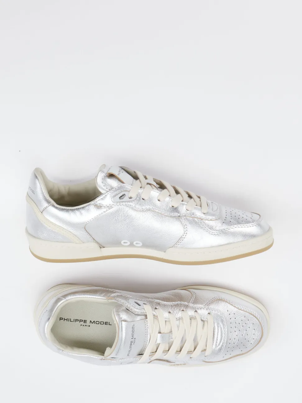 Philippe Model – Sneaker aus Metallicleder Silber