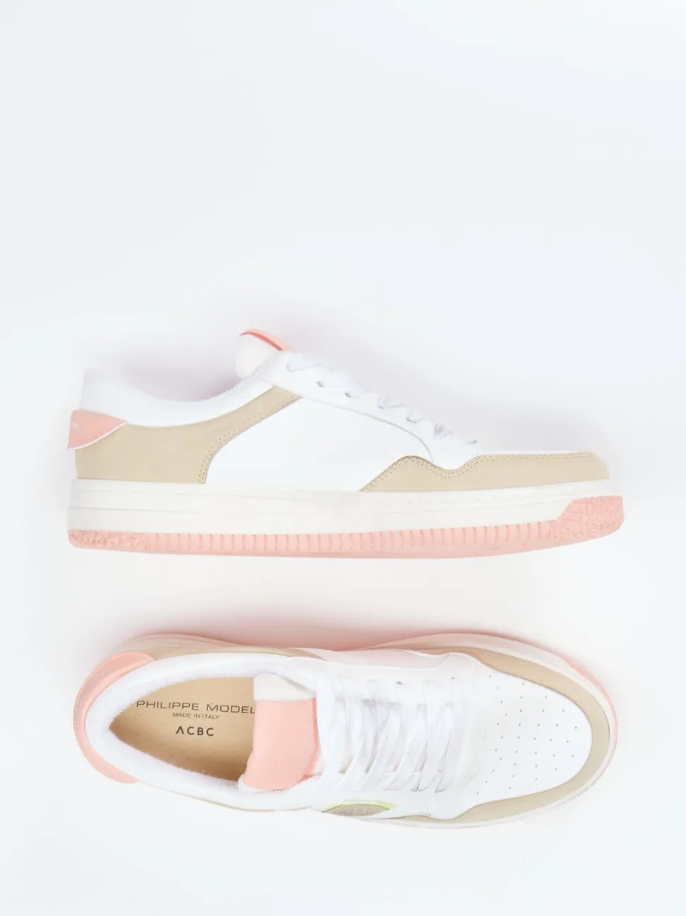Philippe Model – Sneaker aus Leder-Mix in Weiß-Rosé