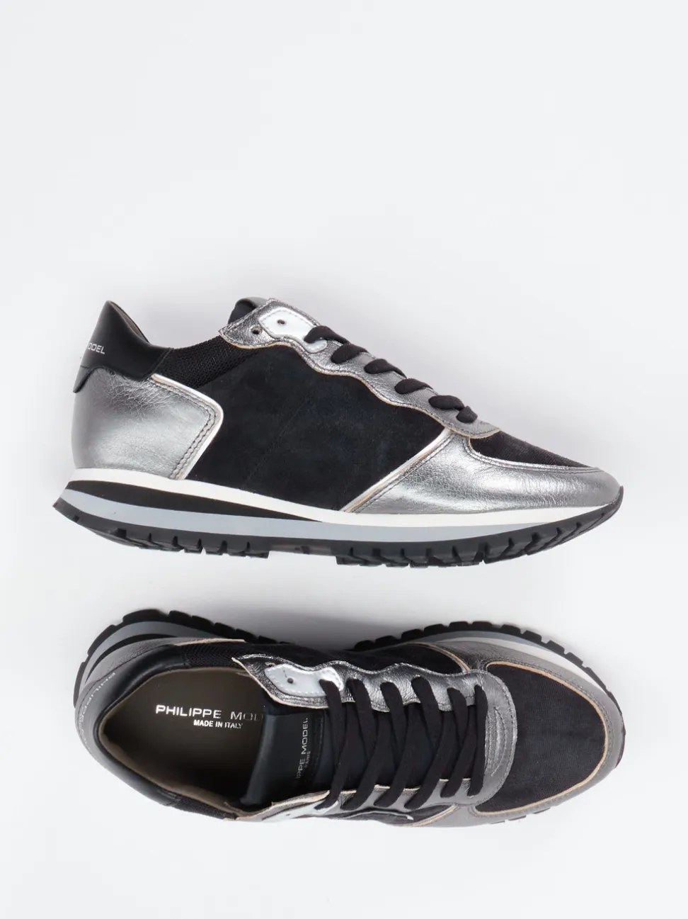 Philippe Model – Sneaker aus Veloursleder und Metallicleder