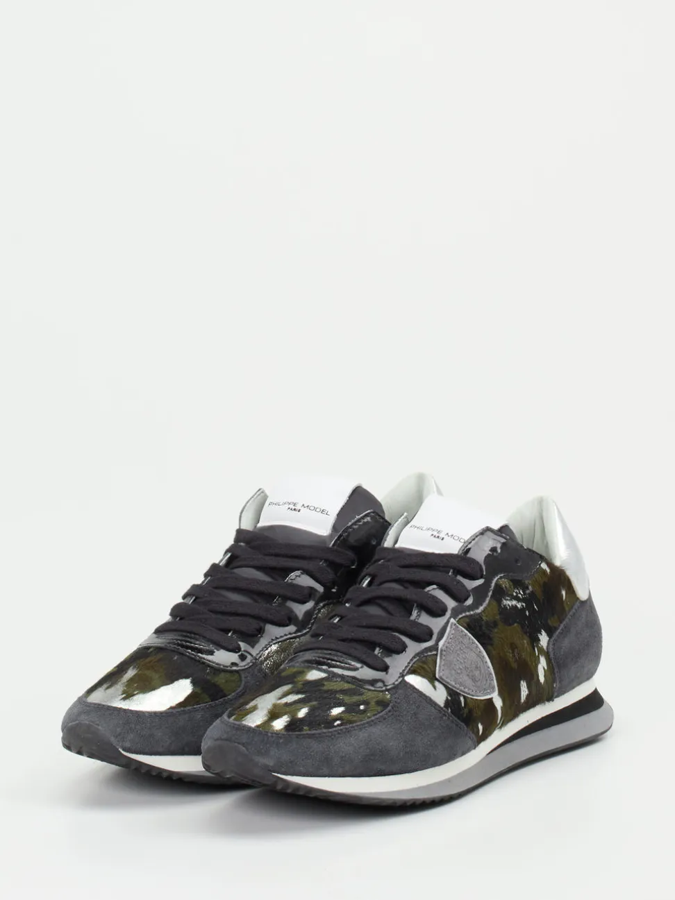 Philippe Model – Sneaker aus Fell und Veloursleder oliv