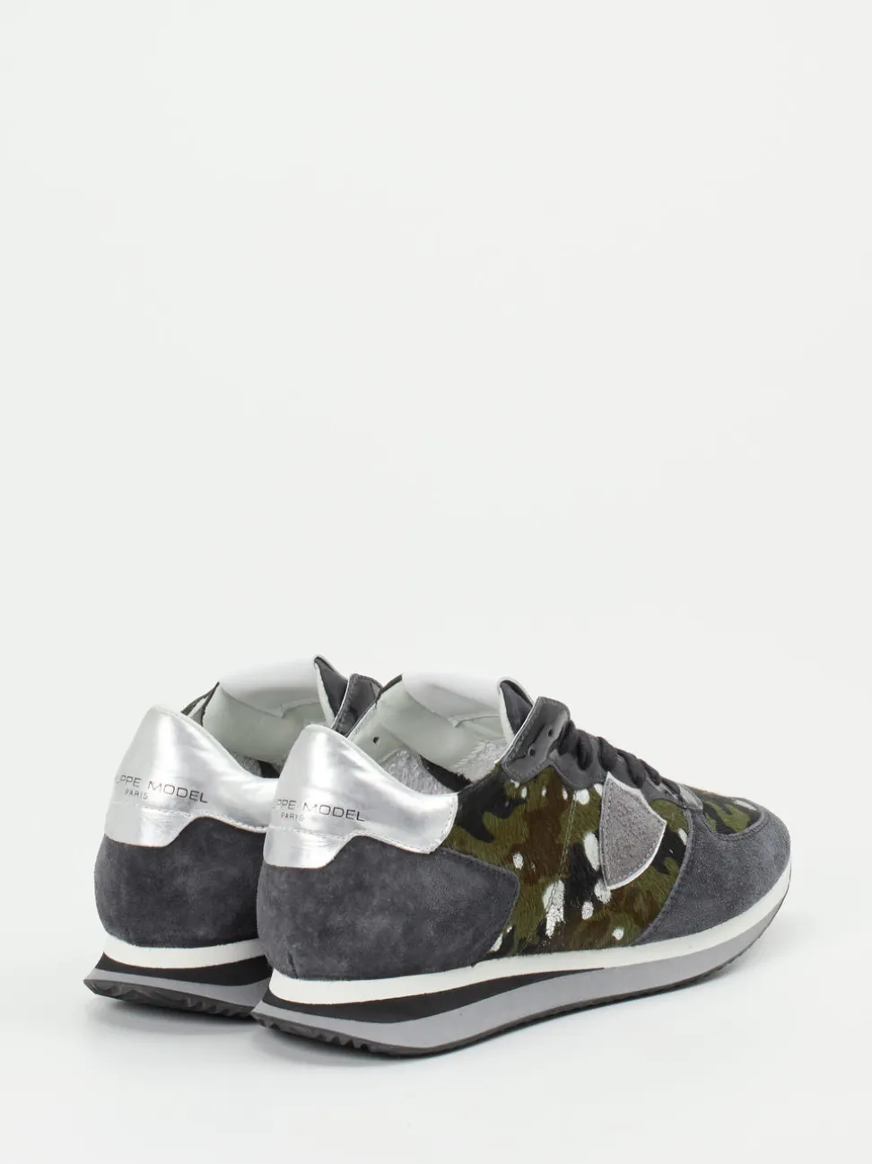 Philippe Model – Sneaker aus Fell und Veloursleder oliv