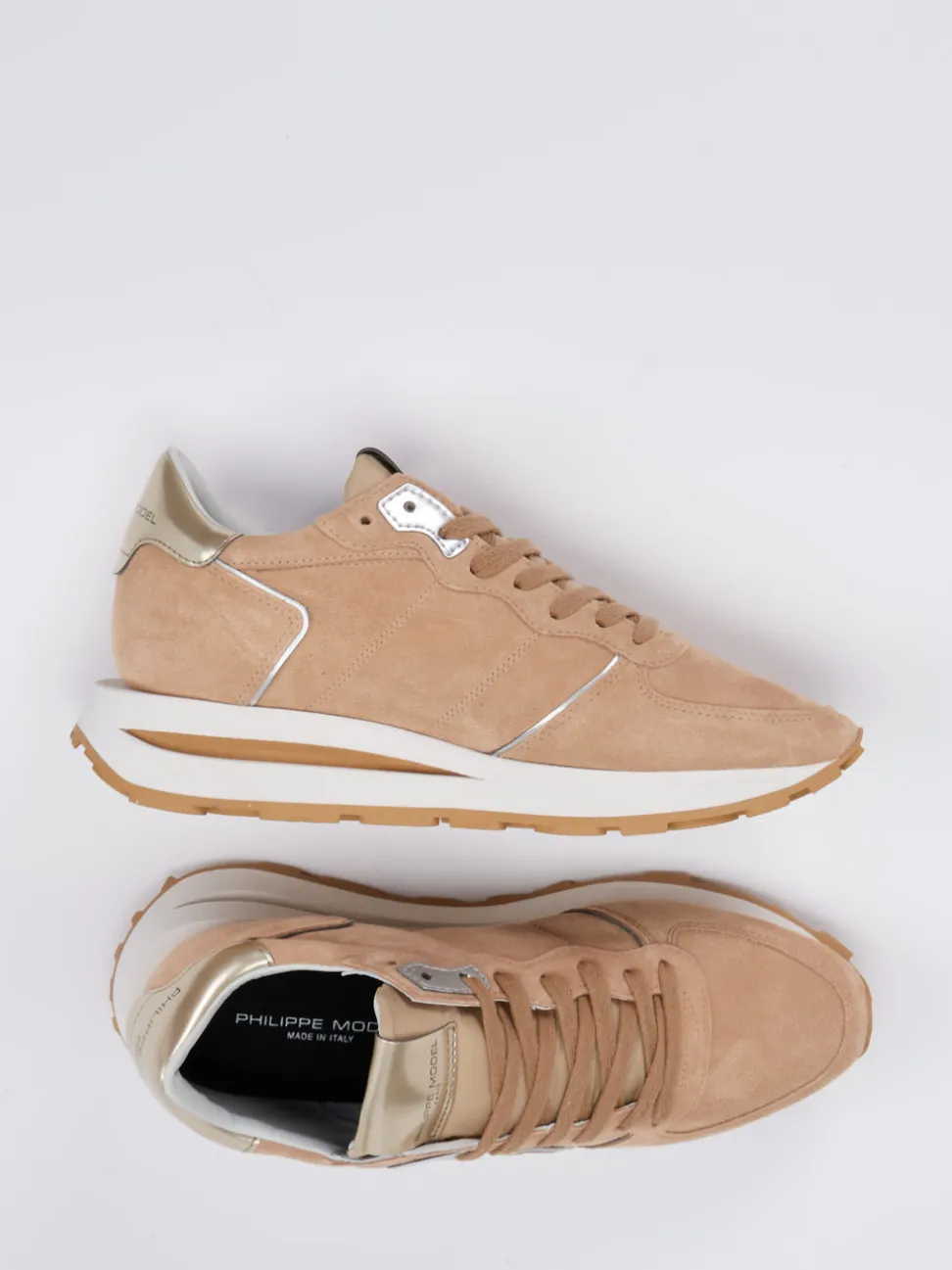 Philippe Model – Sneaker aus Veloursleder Sandbeige