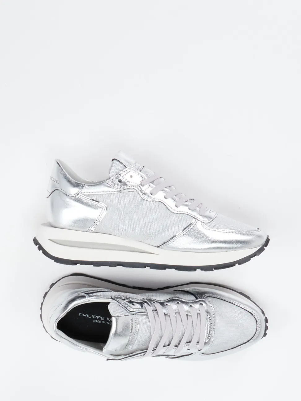 Philippe Model – Sneaker aus Metallicleder silber
