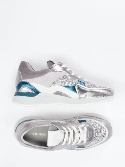 Piedi Nudi – Chunky Sneaker aus Metallicleder silber
