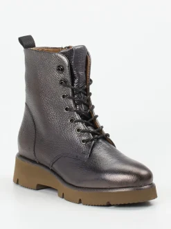 Piedi Nudi – Schnürboots aus Metallicleder anthrazit