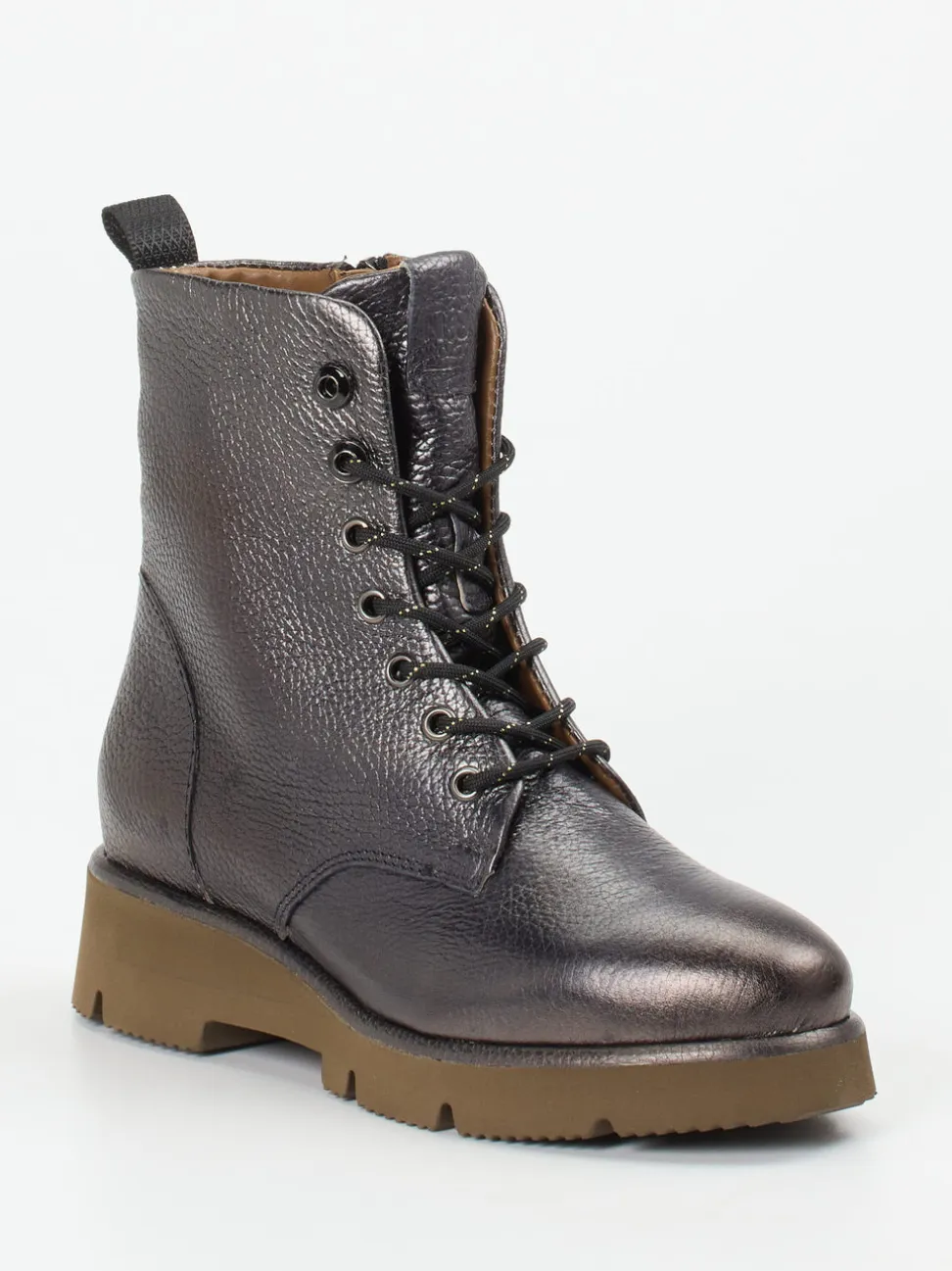 Piedi Nudi – Schnürboots aus Metallicleder anthrazit