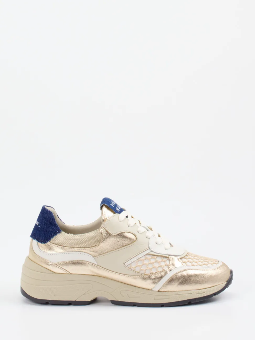 Piedi Nudi – Sneaker aus Metallicleder und Velours beige