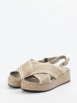 Pons Quintana – Keilsandalette aus Flechtleder Beige