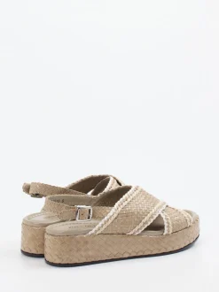 Pons Quintana – Keilsandalette aus Flechtleder Beige