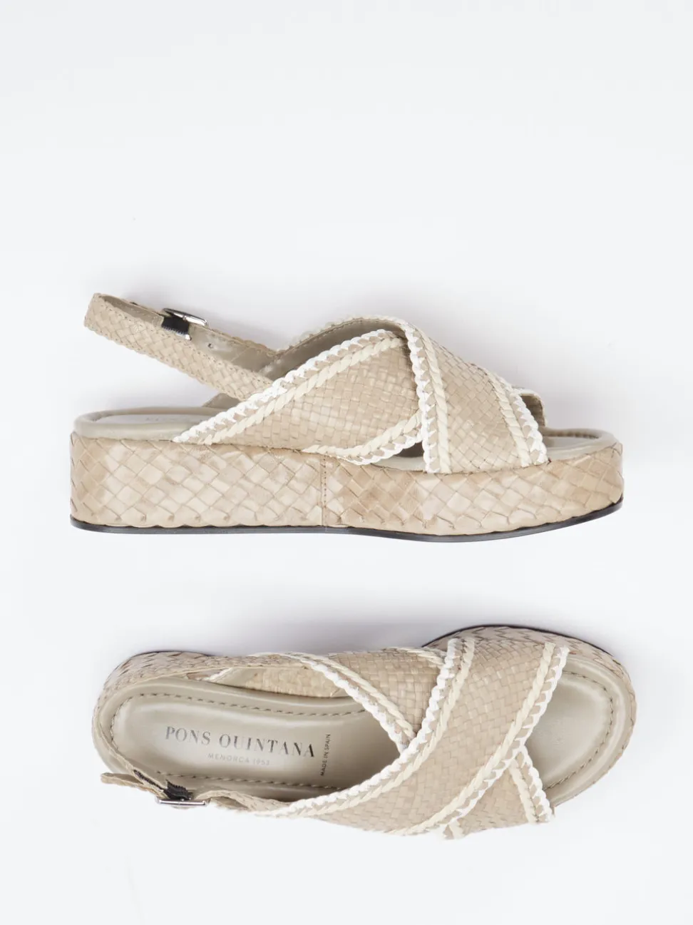 Pons Quintana – Keilsandalette aus Flechtleder Beige