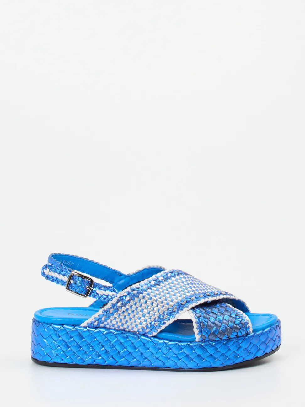 Pons Quintana – Plateau-Sandalen aus Metallic-Flechtleder