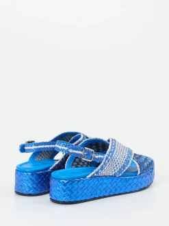 Pons Quintana – Plateau-Sandalen aus Metallic-Flechtleder