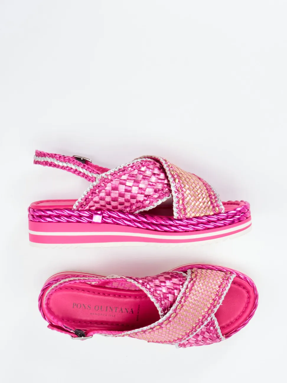 Pons Quintana – Plateau-Sandale aus Metallicleder pink