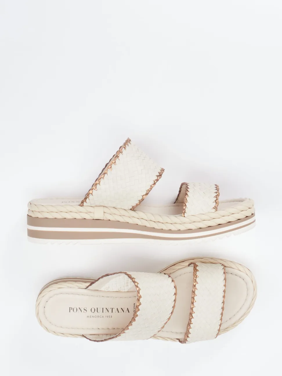Pons Quintana – Plateau-Sandalen aus Flechtleder Creme