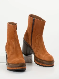 Pons Quintana – Plateau-Stiefeletten aus Veloursleder Cognac