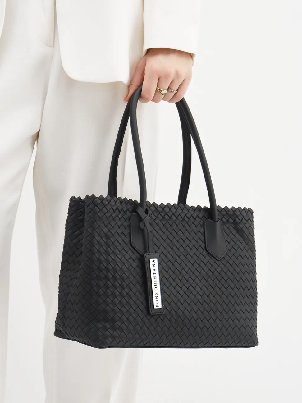 Pons Quintana – Shopper aus Flechtleder schwarz
