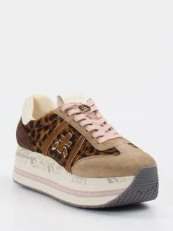 Premiata – Plattform-Sneaker aus Velour/Textil mit Leoprint