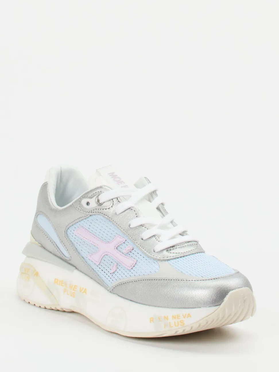 Premiata – Sneaker aus Metallicleder und Mesh silber