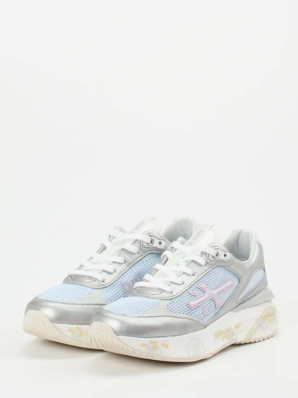Premiata – Sneaker aus Metallicleder und Mesh silber