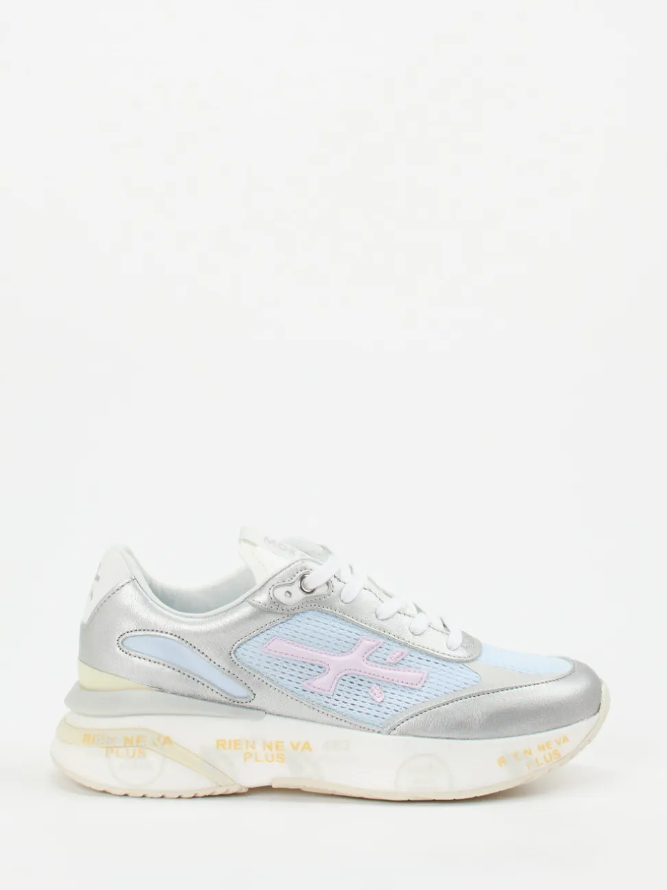 Premiata – Sneaker aus Metallicleder und Mesh silber