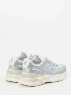 Premiata – Sneaker aus Metallicleder und Mesh silber